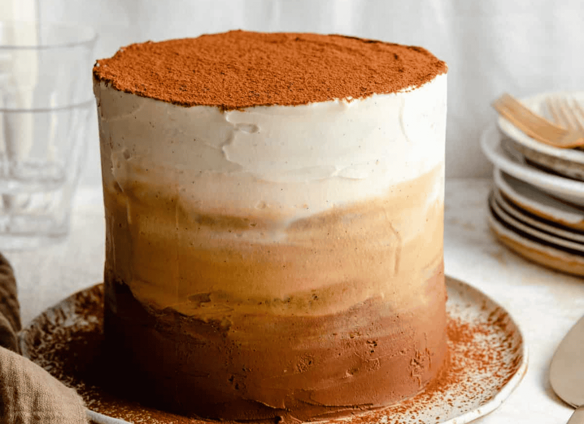A beautiful tiramisu cake.