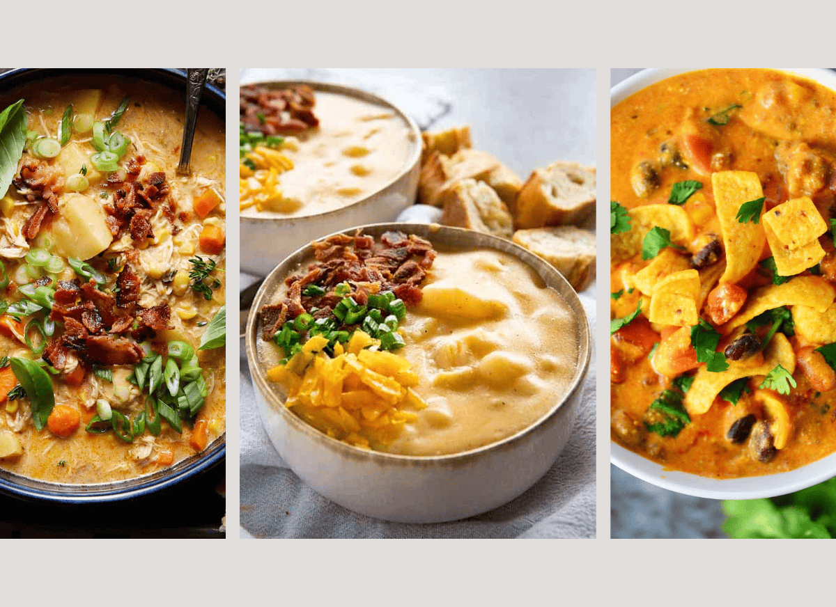 Three different crockpot soup recipes.