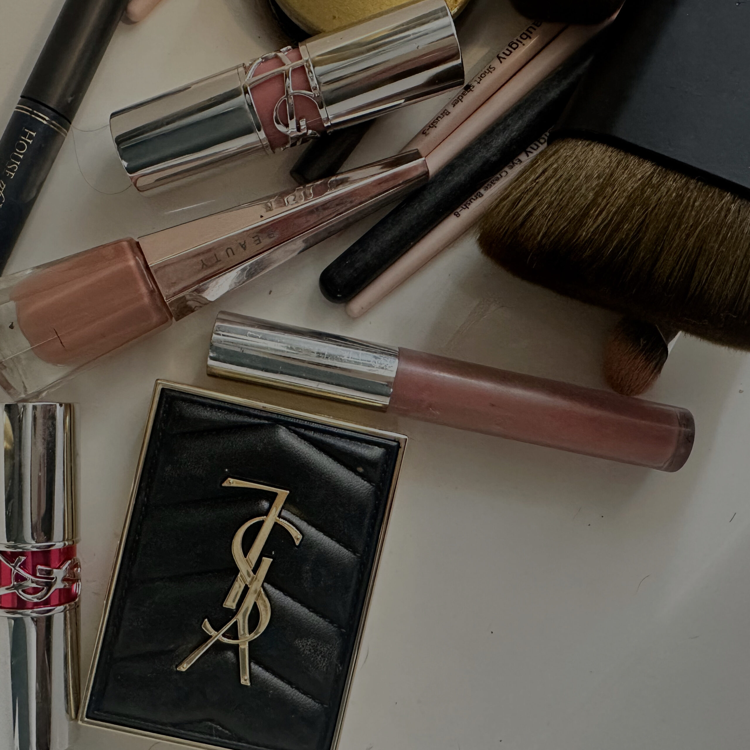 Beauty products on a counter.