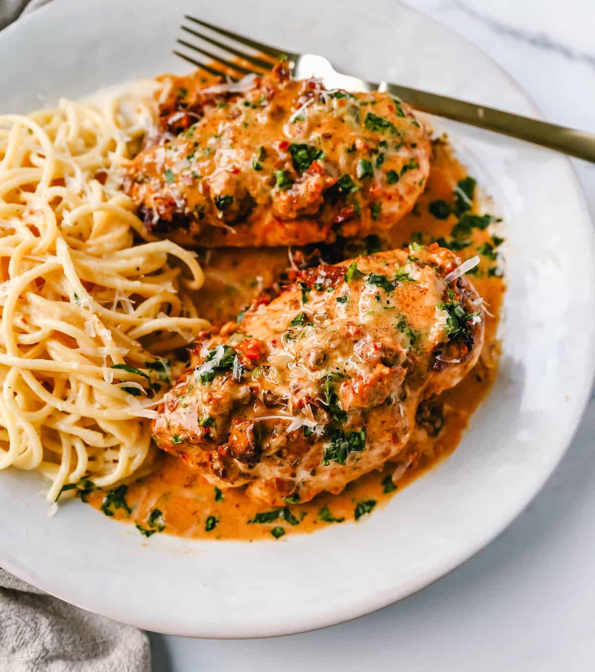 A plate of marry me chicken.