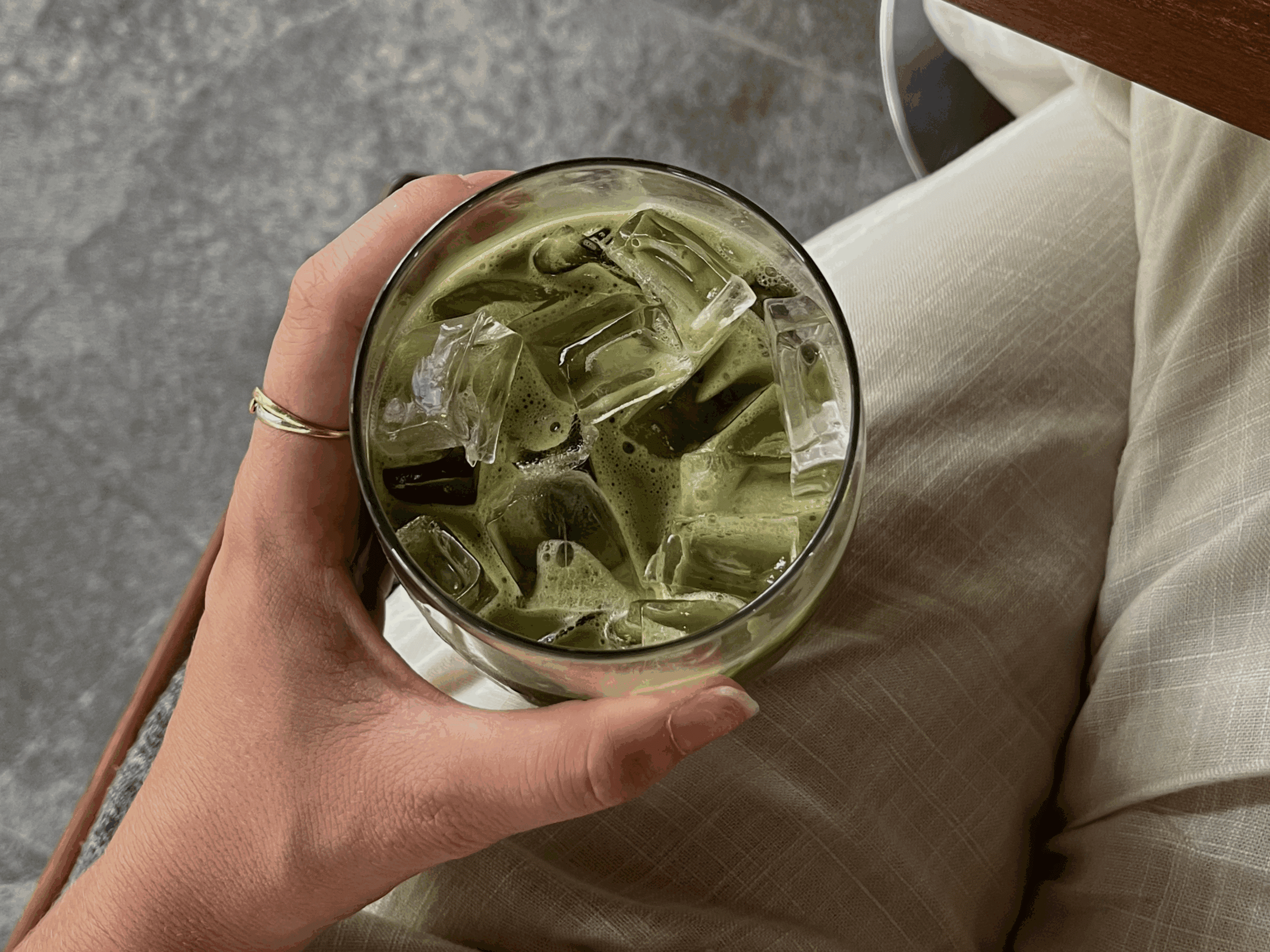 A woman with a drink.