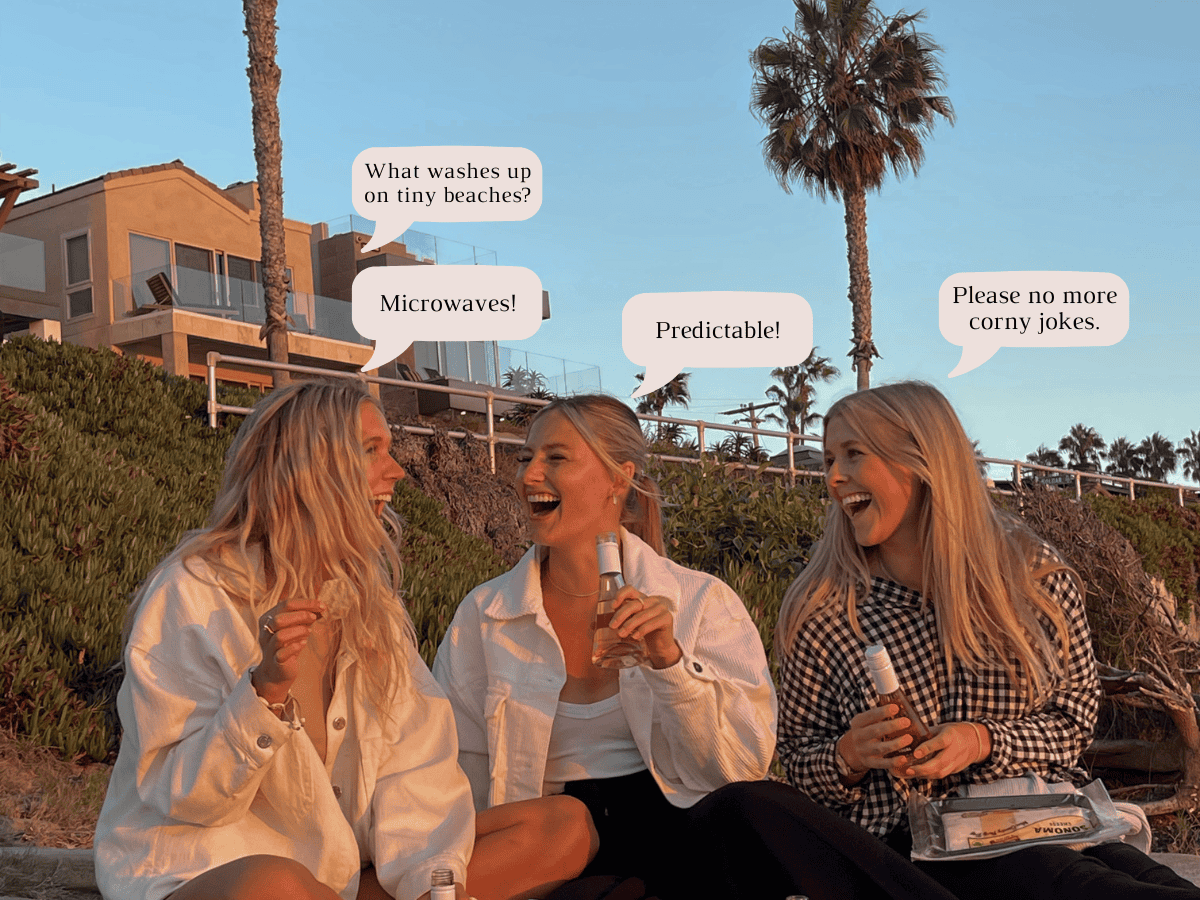 A girl telling a corny joke to her friends.