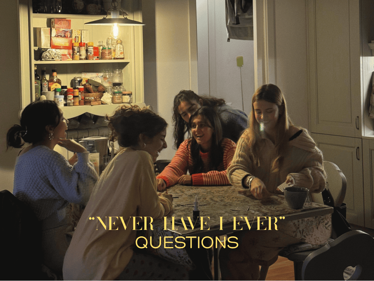 Never have I ever questions. Friends having a game night.