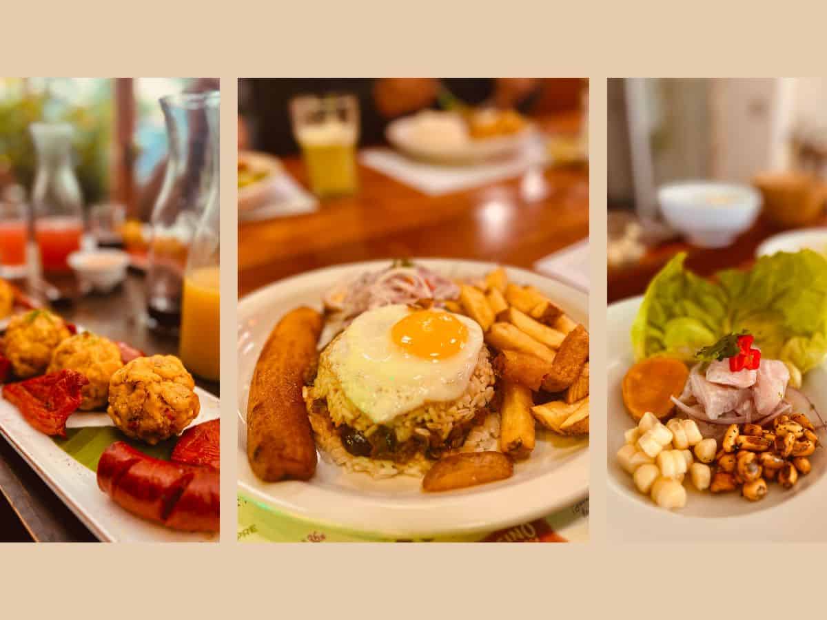 Different Peruvian foods like ceviche.