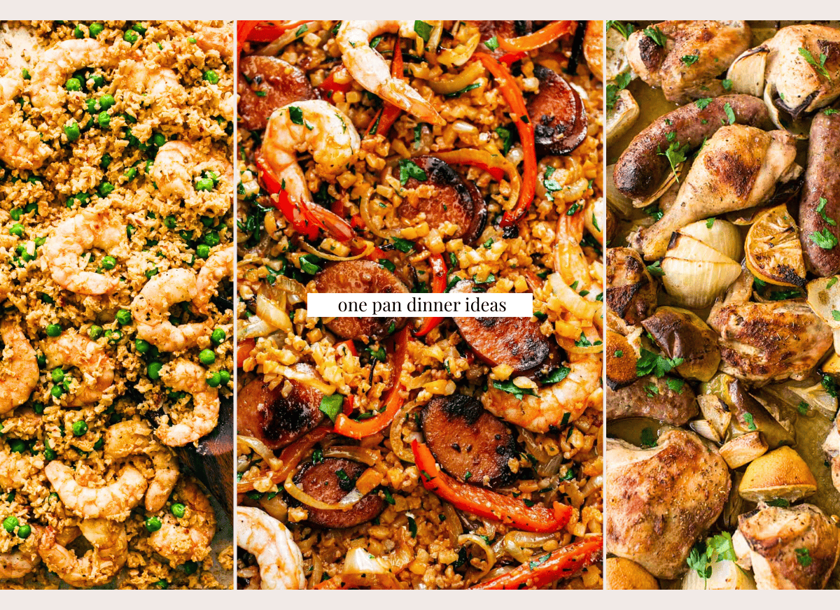 Three different one pan meals.