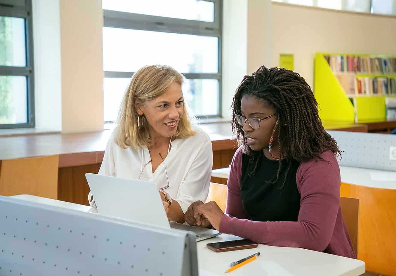 professor speaking with student