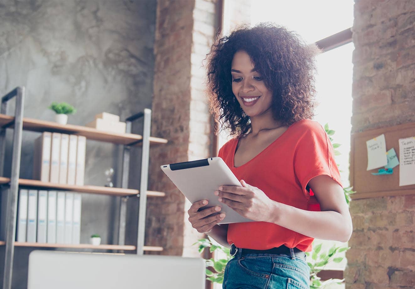 Woman looking at tablet