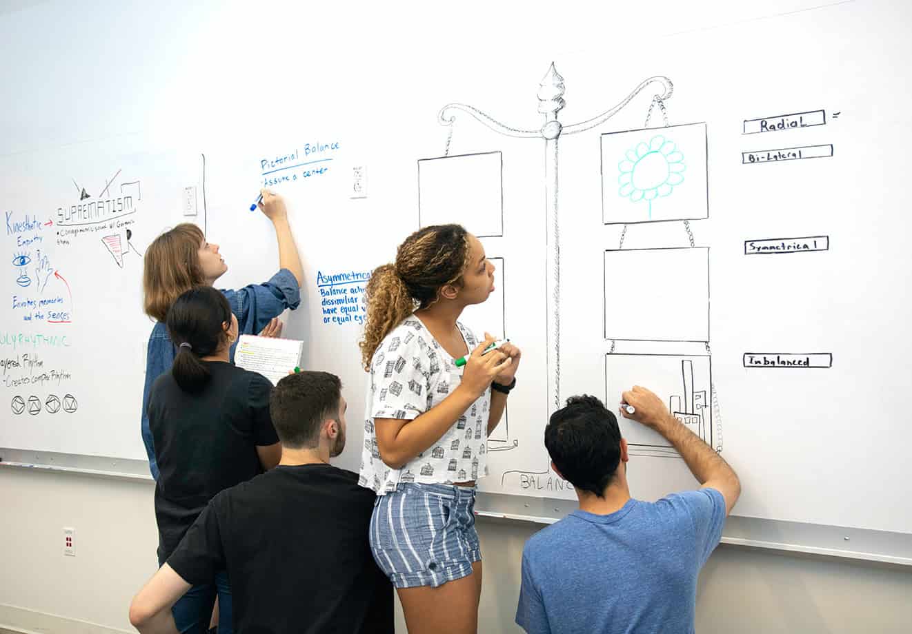student writing on whiteboard