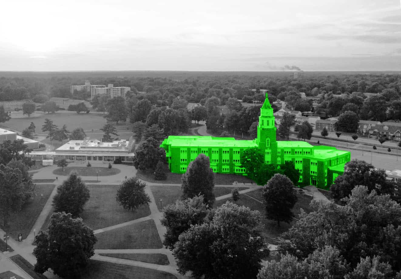 A wide shot of Southern Illinois University campus.