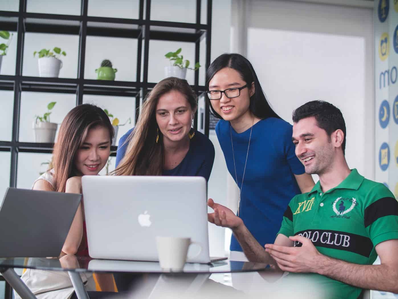 university students at a laptop