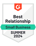 G2 Badge - Best Relationship Small Business Summer 2024