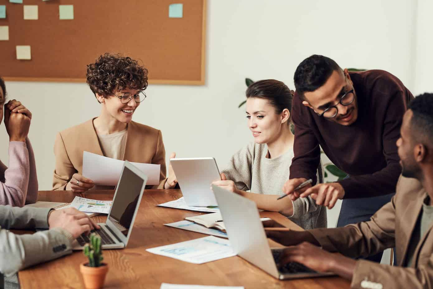 group of employees working in office