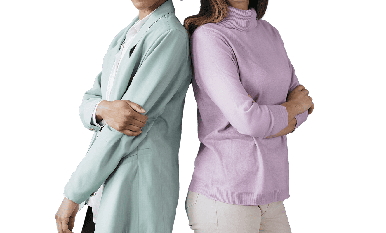Two people standing back to back