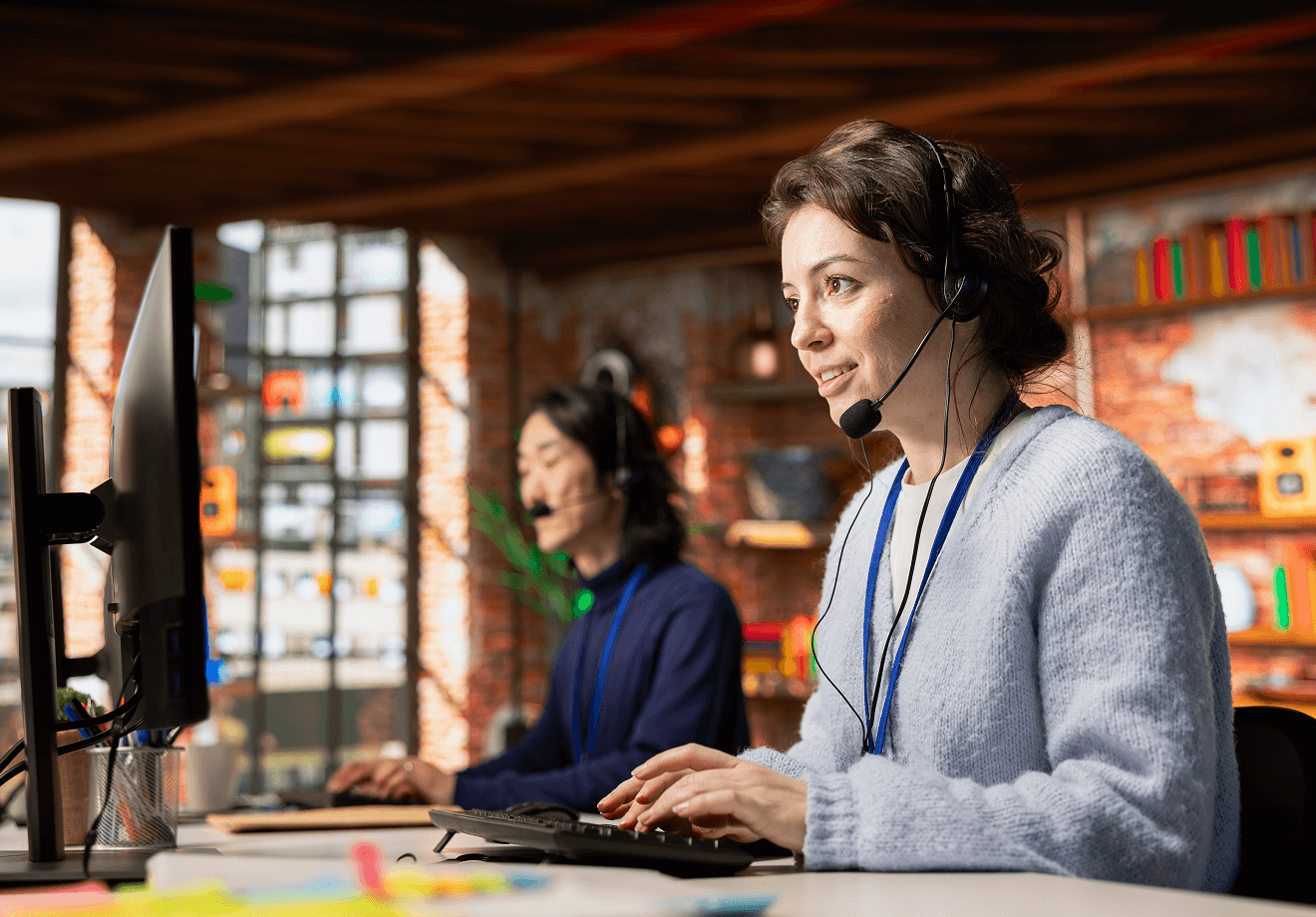 Team cooperating to provide guidance to customers