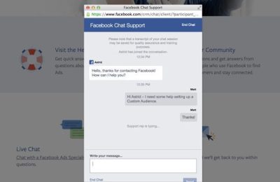 Facebook Business Chat Support