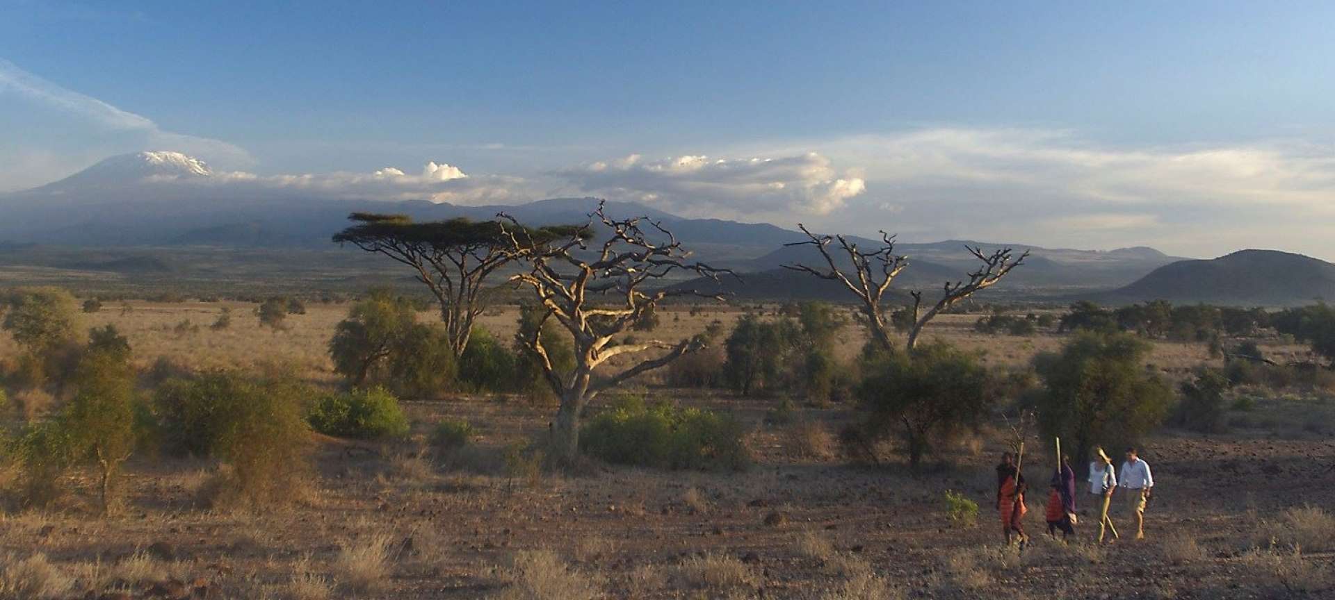 Four people doing a walking safari in Tanzania