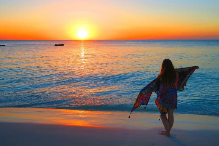 Sunset on a beach in the Michamvi Peninsula, Zanzibar.