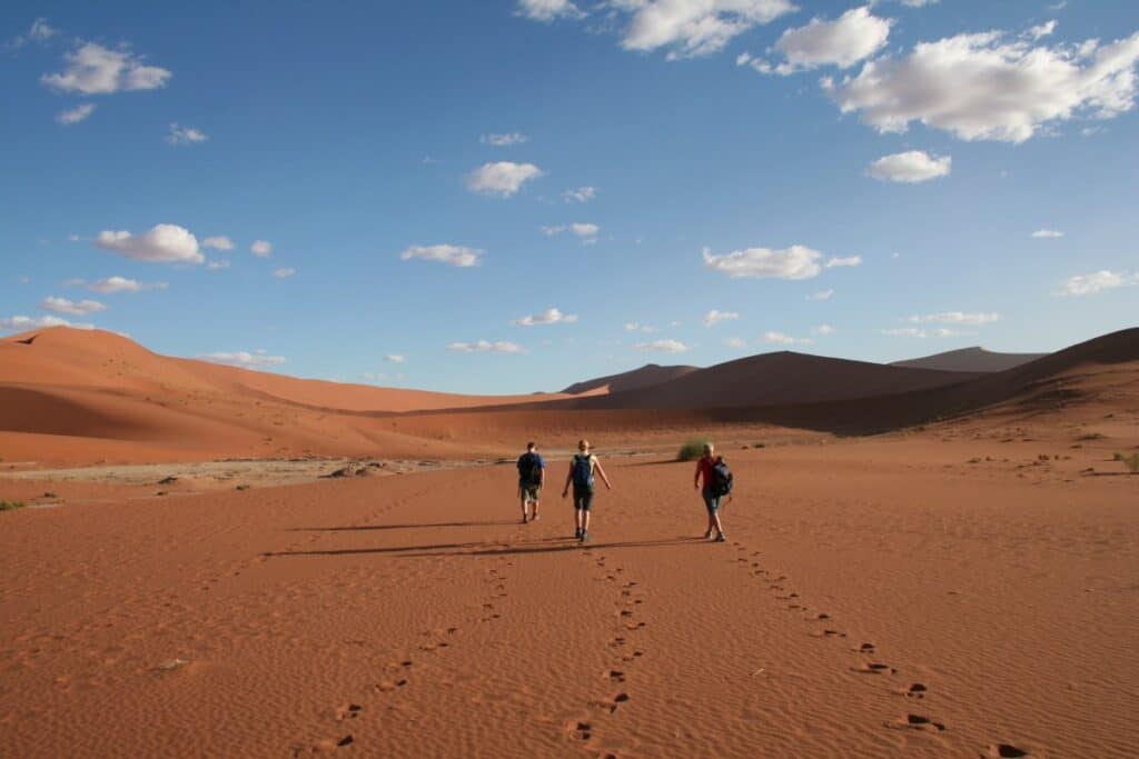 Walking into the Dead Vlei in Namibia.