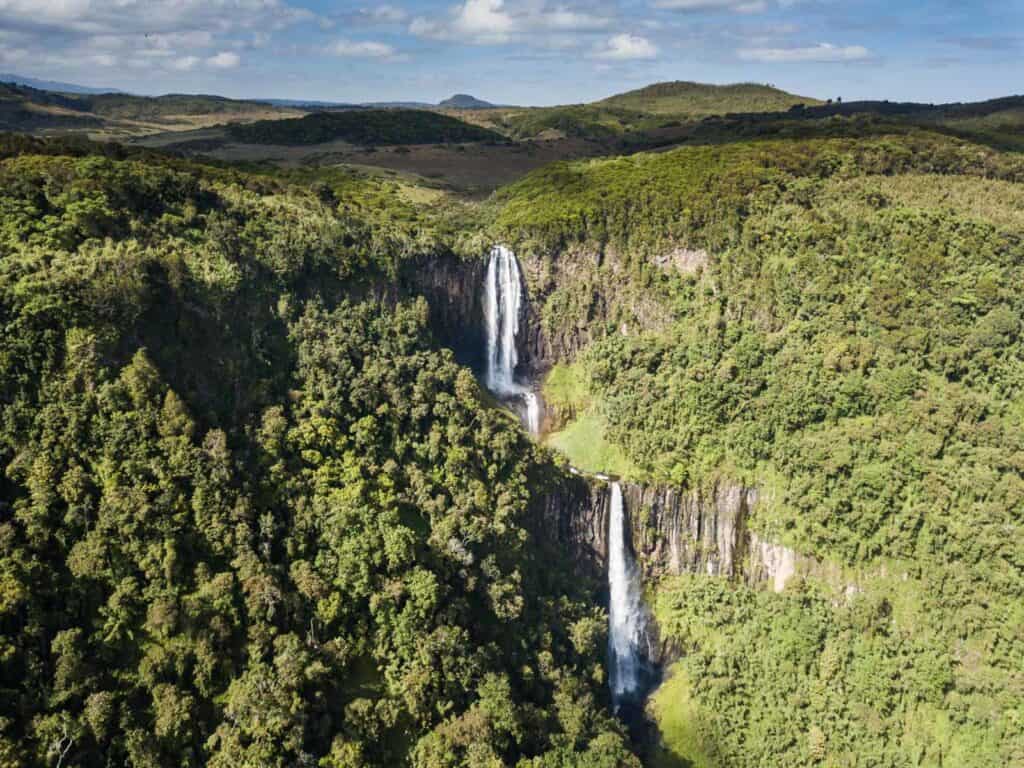 Aerial view of a waterfall in Aberdare National Park | Photo credit: Scott Ramsay