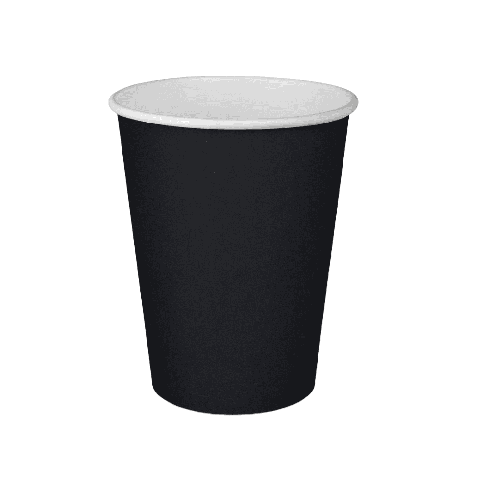 Bicchieri cappuccino asporto neri cartoncino PLA 430 ml, confezione da 100 pezzi.