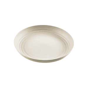 Piatto in plastica riutilizzabile beige, design neutro.