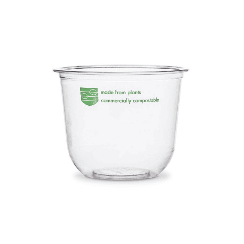 Contenitore compostabile trasparente da 360 ml in PLA per insalate e dessert