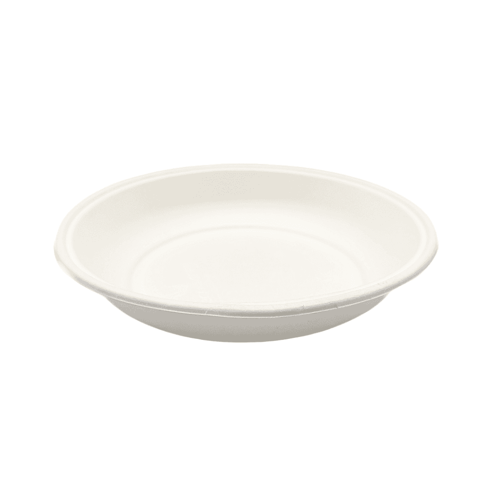 Assiette creuse compostable blanche ø 21 cm, lot de 100, biodégradable.