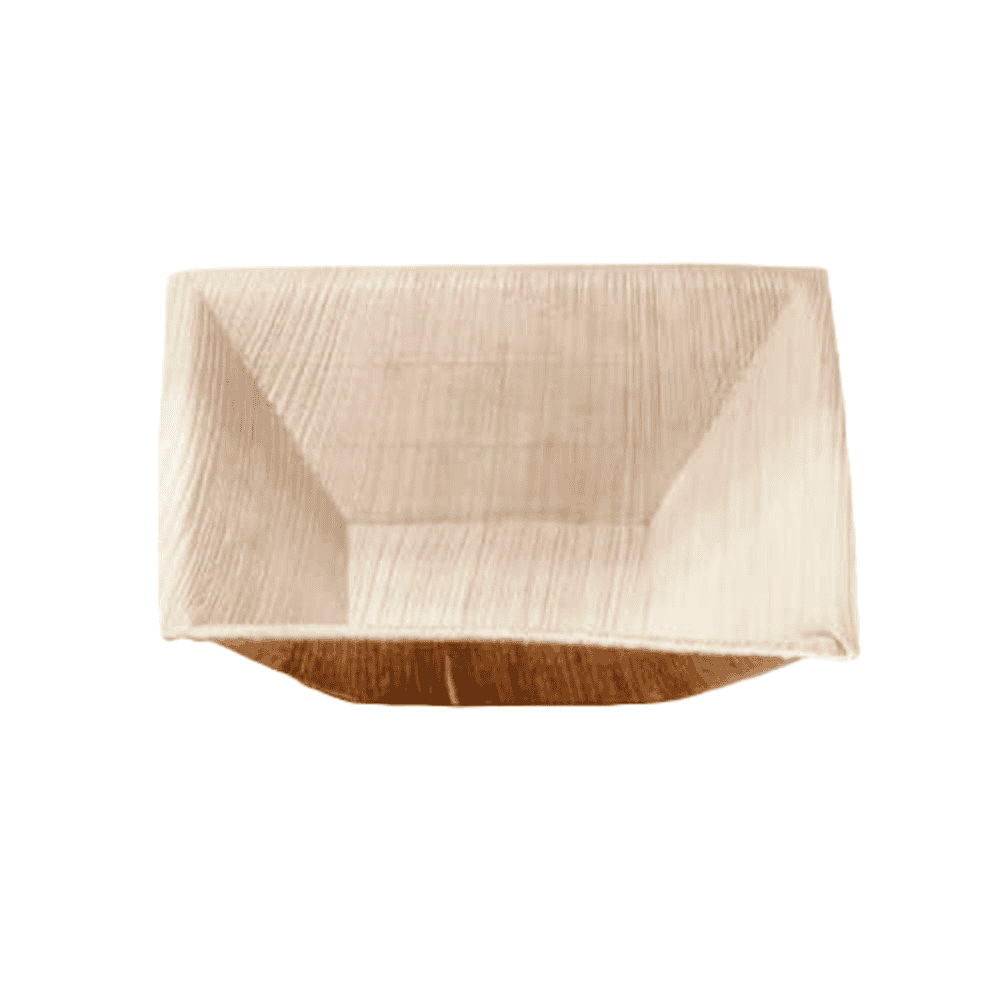 Assiettes creuses carrées en feuille de palmier 16x16 cm, lot de 25, compostables.
