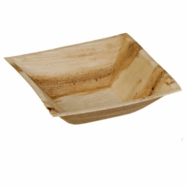 Assiettes biodégradables en palmier, certifiées UNI EN 13432, pour usage alimentaire.