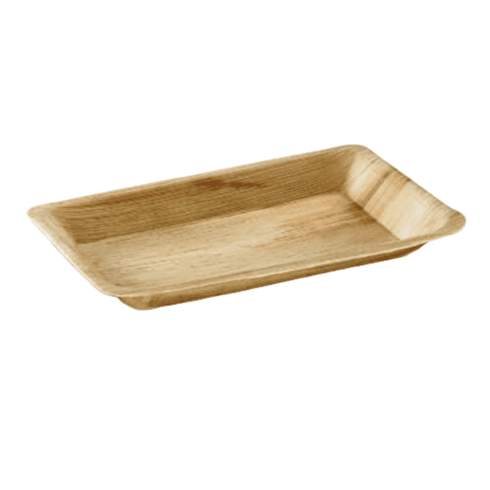 Assiettes creuses rectangulaires en feuille de palmier, 25x15 cm, lot de 25, compostables.