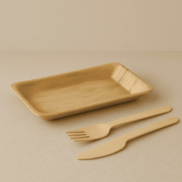 Assiettes biodégradables rectangulaires en palmier, 25x15 cm, certifiées UNI EN 13432.