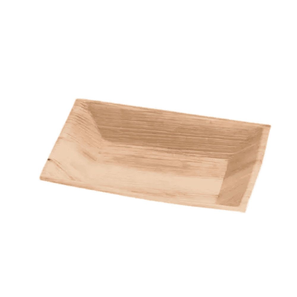 Assiettes rectangulaires en feuilles de palmier, 17x12 cm, lot de 25, compostables.