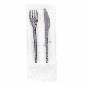 Couverts jetables noirs élégants en bioplastique compostables, sachet de 100 pièces.