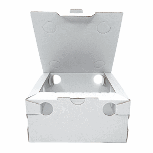 Boîte en carton pour aliments frits 15x15x7 cm blanc, 100 pcs, compostable et biodégradable, certifiée sans plastique.