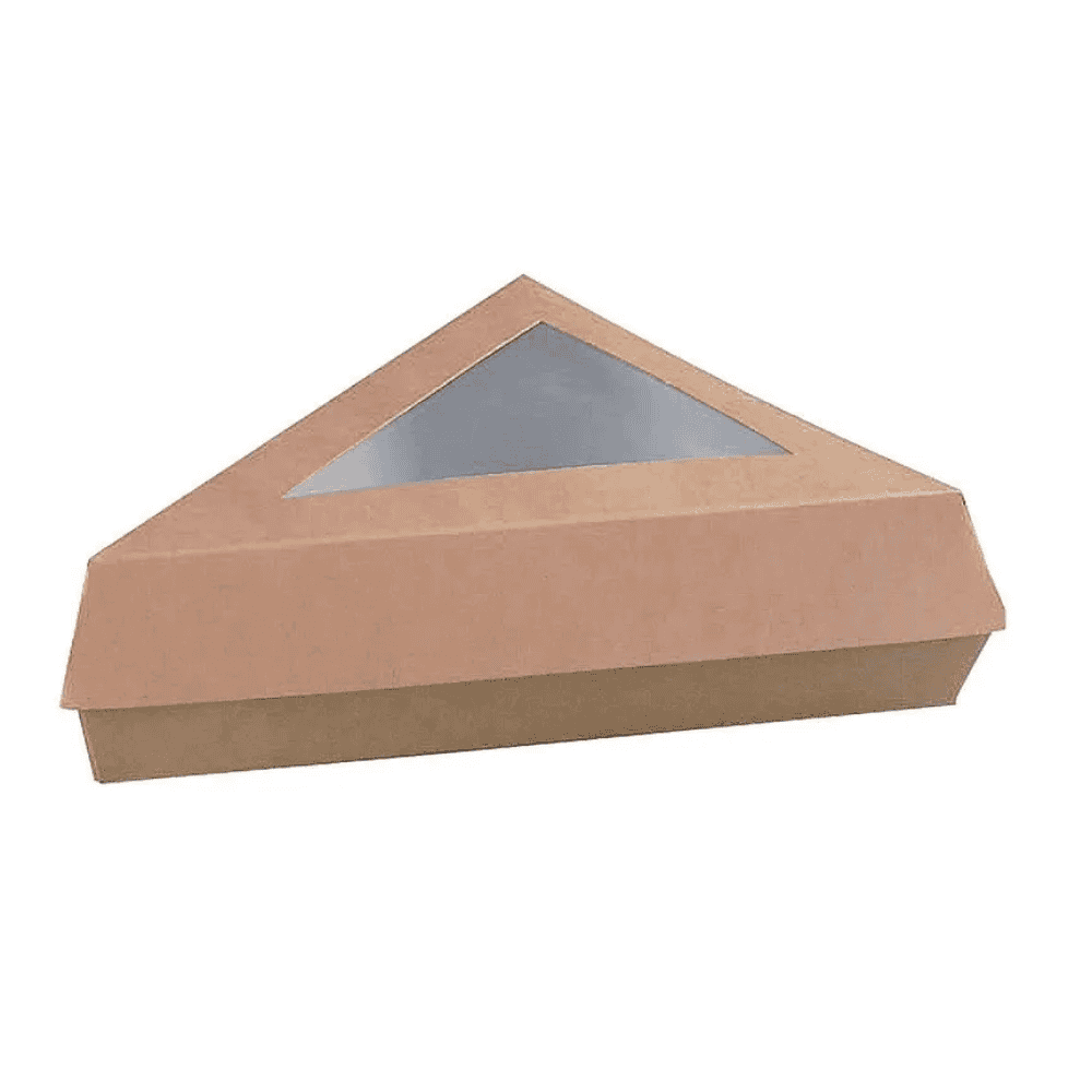 Boîte pâtisserie triangulaire compostable fenêtre 15.5x13x4.5cm