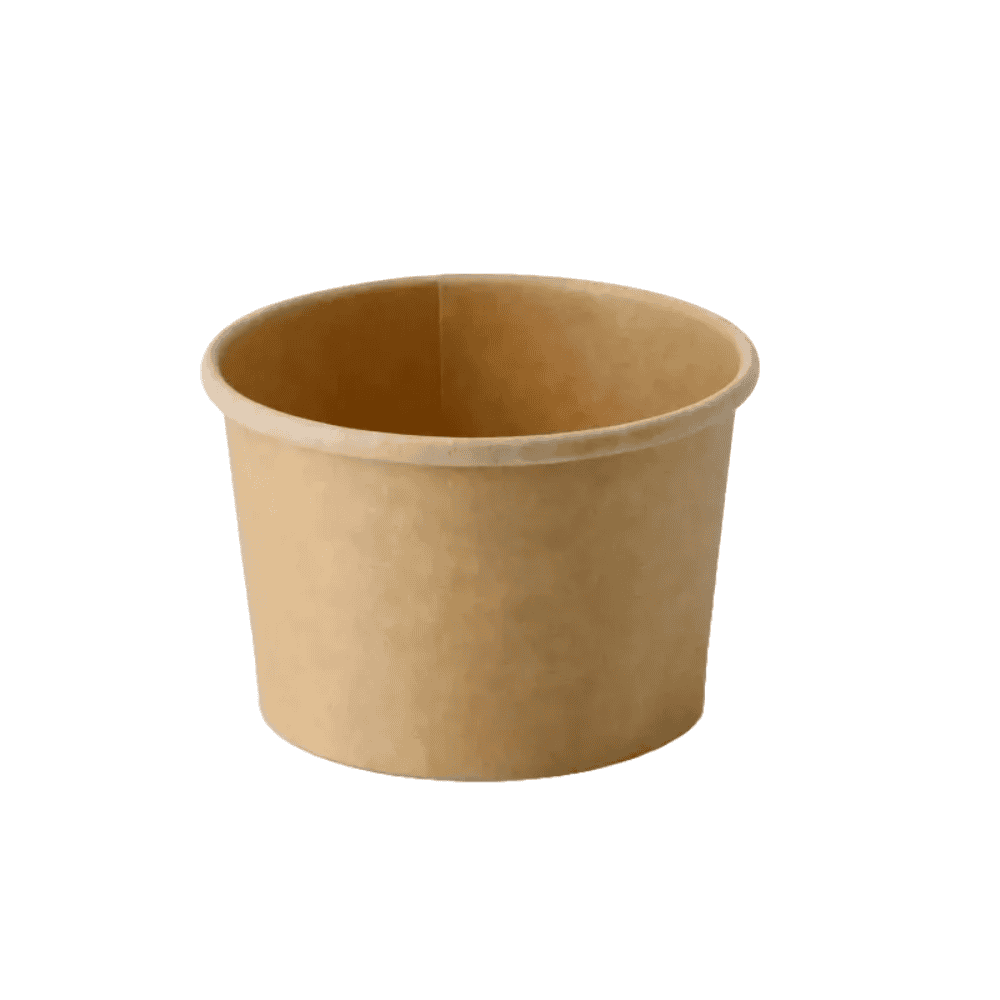Bols à soupe kraft 200 ml doublés en PLA, 100 pcs, compostables et biodégradables.