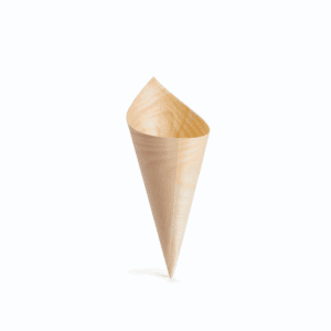Cônes en bois pour finger food diamètre 5 cm, 100 pcs, compostables et biodégradables.
