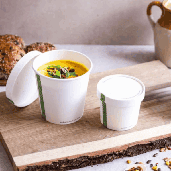 Couvercle en carton pour bols à soupe, vu de dessus