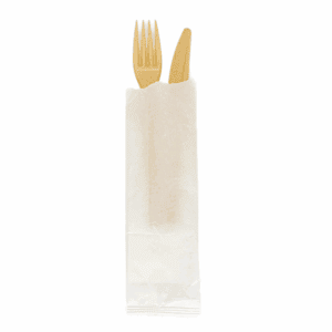 Couverts jetables compostables Bis havana ensachés.