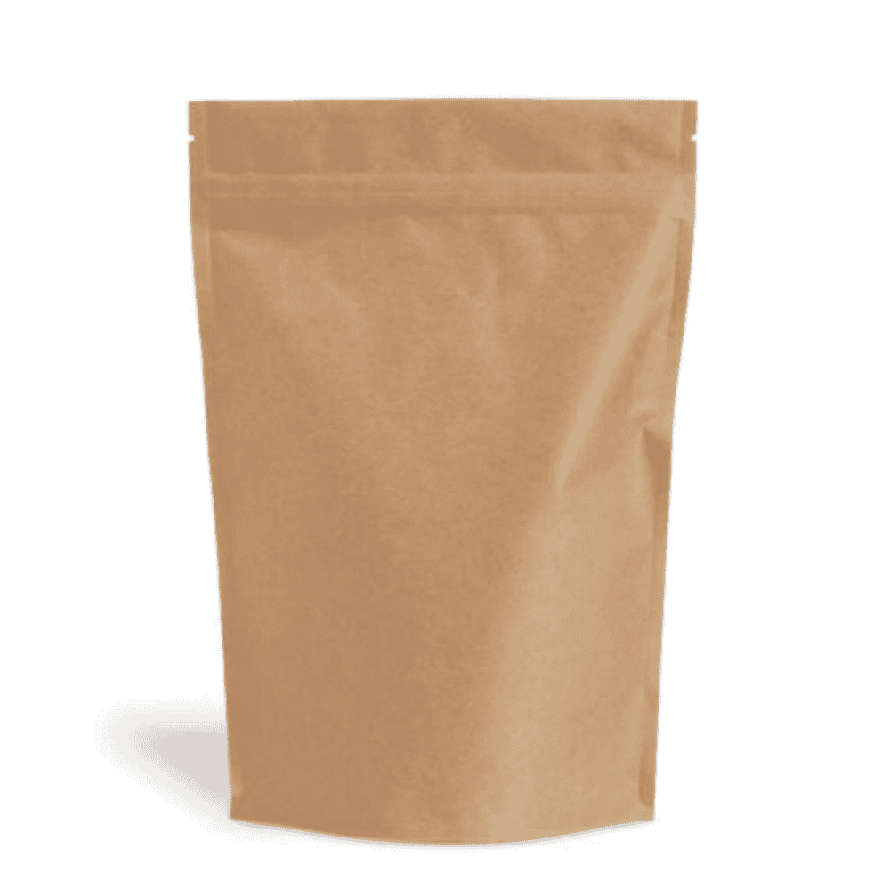 Enveloppes en papier kraft doublées de PLA avec fermeture 19+11x26,5 cm, certifiées Uni EN 13432, adaptées au contact alimentaire.
