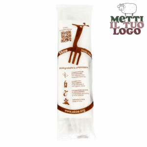 Fourchette compostable en CPLA avec serviette emballée individuellement.