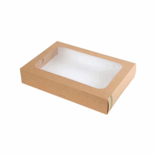 Emballage de grandes boîtes alimentaires avec fenêtre en bioplastique 45x31x8,2 cm, 25 pcs, écologiques.