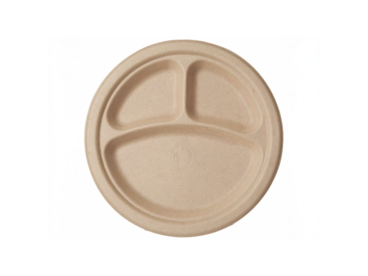 Assiettes compartimentées compostables en pulpe de cellulose pour restauration et cantines