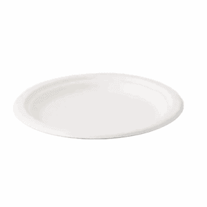 Assiettes plates en pulpe de cellulose et PLA ø 23 cm, lot de 50, compostables.