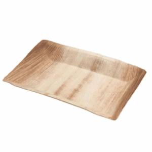 Plateau rectangulaire biodégradable en feuilles de palmier 17x25 cm (lot de 25).