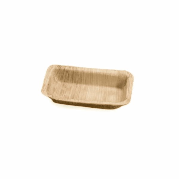 Plateaux en feuilles de palmier, 12x7 cm, lot de 25, compostables et biodégradables.