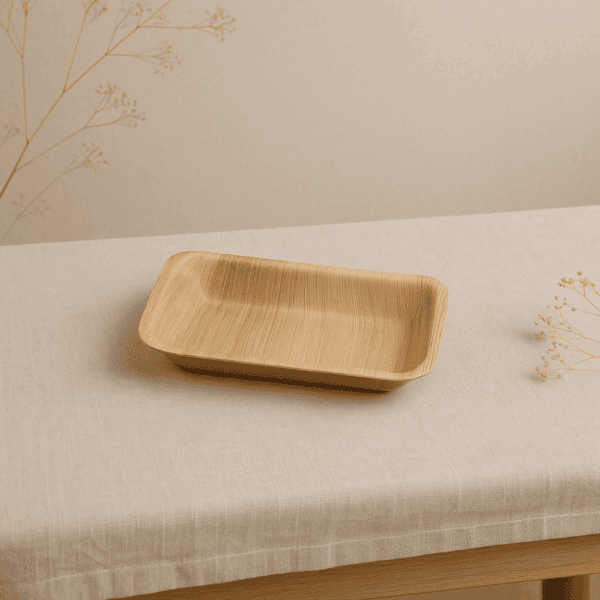 Plateaux sans plastique pour aliments, fabriqués à partir de ressources végétales.