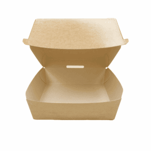 Porte-burger carré en carton PLA brun biodégradable - dimensions 12x12x7 cm