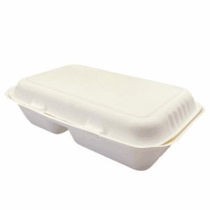 Récipient alimentaire à deux compartiments avec couvercle, 1000 ml, compostable.