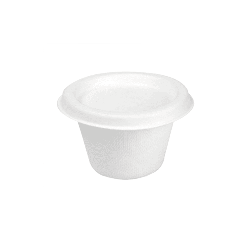 Conteneur porte-sauce compostable 120 ml avec couvercle, en pulpe.